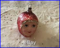 Antique German Mercury Glass Doll Face Christmas Ornament Little Red Riding Hood