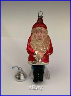 Antique German Mercury Glass Santa Father Christmas Blue Chenille Legs Orrnament