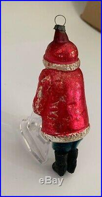 Antique German Mercury Glass Santa Father Christmas Blue Chenille Legs Orrnament