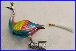 Antique German Peacocks Mercury Glass Clip On Christmas Ornaments Lot of 4