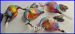 Antique German Peacocks Mercury Glass Clip On Christmas Ornaments Lot of 4