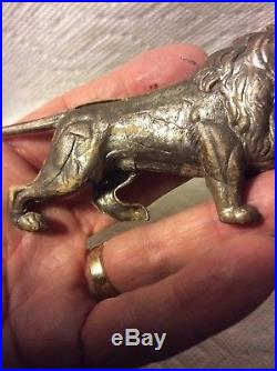 Antique German Silver Walking Lion Glass Eyes Christmas Ornament-rare