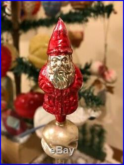 Antique German Tiny Santa Treetopper Tree Topper Christmas Glass Ornament