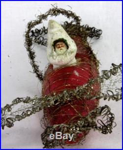 Antique German Wire Wrapped Blown Glass Airplane with Santa Christmas Ornament