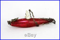 Antique German Wire Wrapped Blown Glass Airplane with Santa Christmas Ornament