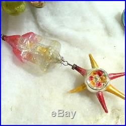 Antique Germany Xmas Feather Tree Glass Ornaments Unsilvered House Fancy Star