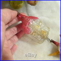 Antique Germany Xmas Feather Tree Glass Ornaments Unsilvered House Fancy Star