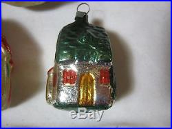 Antique Glass Christmas Ornaments Lot of 10 with Houses & Bells Early Vintage T