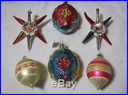 Antique Glass Christmas Ornaments Lot of 6 with 2 Star Shaped Early Vintage T