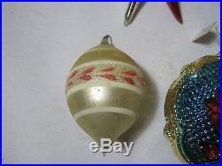 Antique Glass Christmas Ornaments Lot of 6 with 2 Star Shaped Early Vintage T