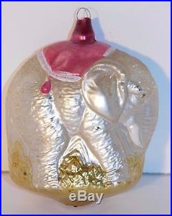 Antique Glass Elephant Christmas Ornament Very Light Eggshell Thin RARE