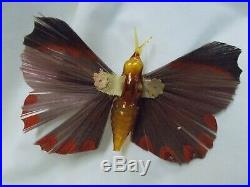 Antique Glass MOTH BUTTERFLY withSpun Glass Wings Christmas Ornament #2