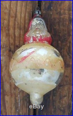 Antique Glass Poland Santa In A Ball Christmas Tree Ornament Old Double Sided