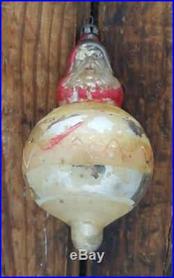 Antique Glass Poland Santa In A Ball Christmas Tree Ornament Old Double Sided