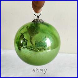 Antique Green Glass Heavy German Kugel Christmas Ornament Decorative 4.25 KU5
