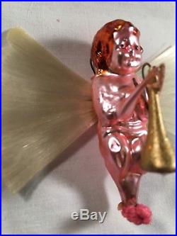 Antique HTF 2.5 Angel Cherub Spun Glass Wings Germany Xmas Tree Ornament 2