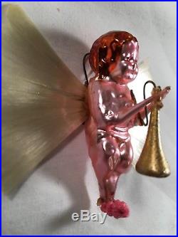 Antique HTF 2.5 Angel Cherub Spun Glass Wings Germany Xmas Tree Ornament 2