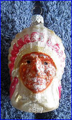 Antique Hand-blown Mercury Glass Christmas Tree Ornament Indian Chief Head