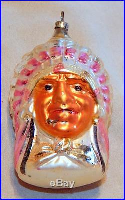 Antique Indian Chief Head Christmas Ornament Hand Blown Mercury Glass
