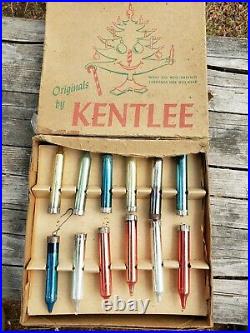 Antique KENTLEE MERCURY GLASS CANDLE CHRISTMAS ORNAMENTS BOXED SET of 24