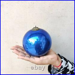 Antique Kugel 4.25 Blue Round Christmas Ornament Germany Original Old Ornament