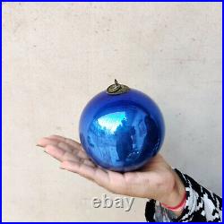 Antique Kugel 4.25 Blue Round Christmas Ornament Germany Original Old Ornament