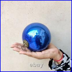 Antique Kugel 4.25 Blue Round Christmas Ornament Germany Original Old Ornament