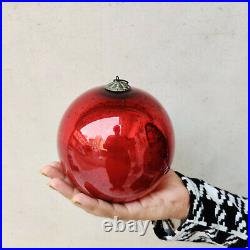 Antique Kugel 5 Red Round Christmas Ornament Germany Original Old Collectible