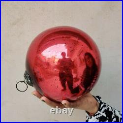 Antique Kugel Big Heavy 7.25 Red Round Christmas Ornament Germany Original Old