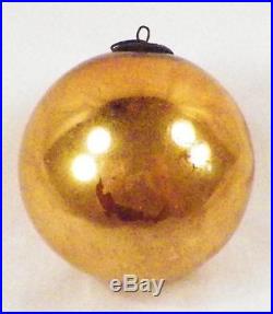 Antique Kugel Christmas Ornament Gold Ball Mercury Glass German 3.5in