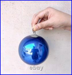 Antique Kugel Cobalt Blue Christmas Ornament 4.25 Beehive Brass Cap Germany