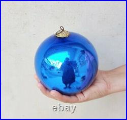 Antique Kugel Cobalt Blue Christmas Ornament Glass 5.25 Old Original Germany