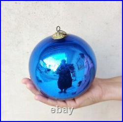 Antique Kugel Cobalt Blue Christmas Ornament Glass 5.25 Old Original Germany