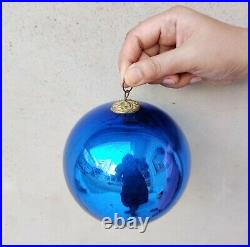 Antique Kugel Cobalt Blue Christmas Ornament Glass 5.25 Old Original Germany