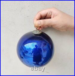 Antique Kugel Cobalt Blue Christmas Ornament Glass 5.25 Old Original Germany 35