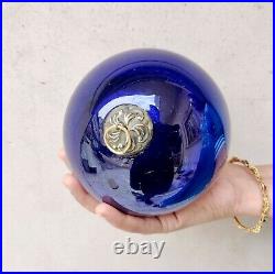 Antique Kugel Cobalt Blue Christmas Ornament Glass 5.25 Old Original Germany 35