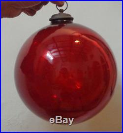 Antique Large 8 Red Glass German Heavy Ball Kugel Christmas Ornament