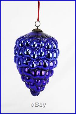 Antique Large German Cobalt Blue Kugel Glass Christmas Ornament ca1900