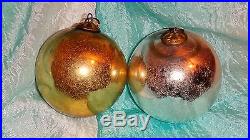 Antique Lot of 2 German KUGEL Gold Silver Mercury Glass Christmas Ornaments