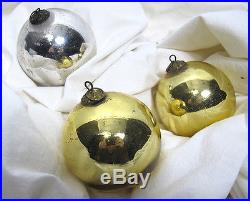 Antique Lot of 3 German KUGEL Gold Silver Mercury Glass Christmas Ornament 8 yqz