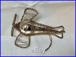 Antique Mercury Glass Airplane Wire Wrap Christmas Bulb Ornament c1900 Holiday