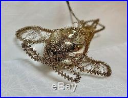 Antique Mercury Glass Airplane Wire Wrap Christmas Bulb Ornament c1900 Holiday
