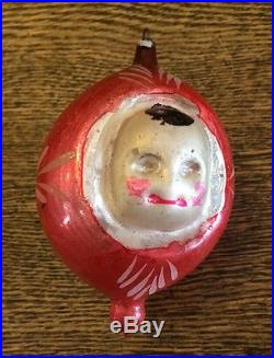 Antique Mercury Glass Eye Baby Face Asleep Awake Red White Christmas Ornament