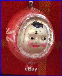 Antique Mercury Glass Eye Baby Face Asleep Awake Red White Christmas Ornament