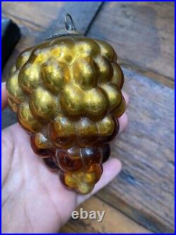 Antique Mercury Glass German Kugel Christmas Ornament Grape Cluster Gold 3.75