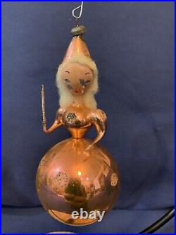 Antique Mercury Glass Woman Fairy Figural Spun Cotton Hair Christmas Ornament