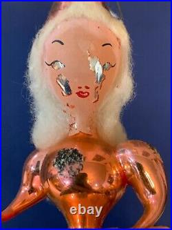 Antique Mercury Glass Woman Fairy Figural Spun Cotton Hair Christmas Ornament