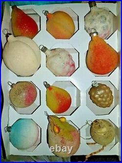 Antique Mica Venetian Dew Frosted Pears Peaches Grapes Figural German Glass Mix