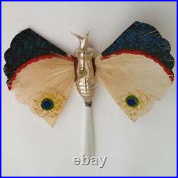 Antique Moth Butterfly Spun Glass Wings Christmas Ornament Early 1900s Vtg EXC