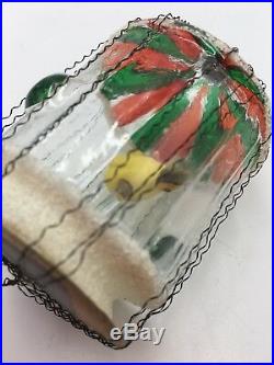 Antique Moveable Yellow Bird Blown Glass Cage Christmas Ornament Wire Wrap Rare